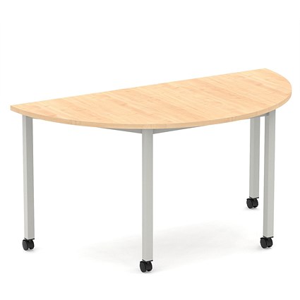 Impulse 1600mm Semi-Circle Table Maple Top Silver Box Frame Leg with Castors