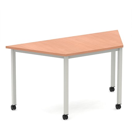 Impulse 1600mm Trapezium Beech Top Silver Box Frame Leg with Castors