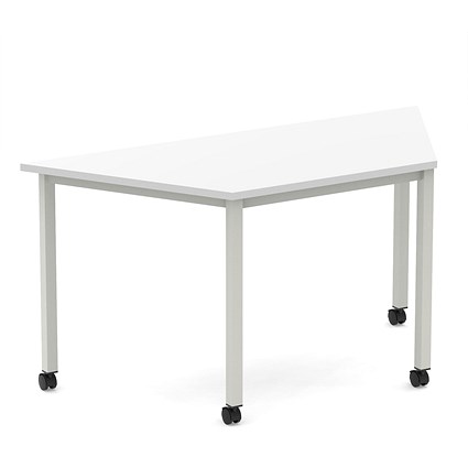 Impulse 1600mm Trapezium White Top Silver Box Frame Leg with Castors