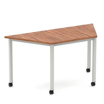 Impulse 1600mm Trapezium Walnut Top Silver Box Frame Leg with Castors