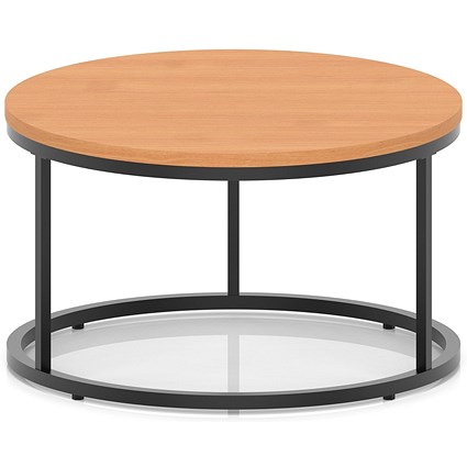 Impulse 800mm Round Coffee Table With Metal Frame Beech Top Black Leg