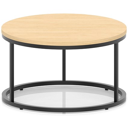 Impulse 800mm Round Coffee Table With Metal Frame Maple Top Black Leg
