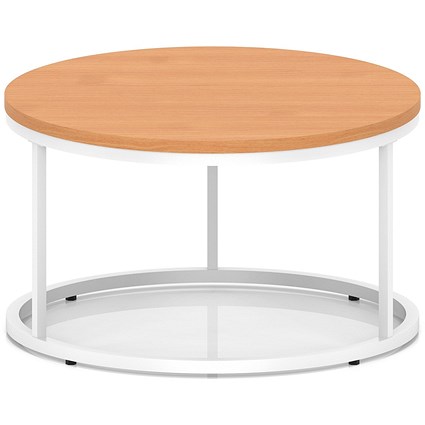Impulse 800mm Round Coffee Table With Metal Frame Beech Top White Leg