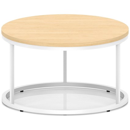 Impulse 800mm Round Coffee Table With Metal Frame Maple Top White Leg