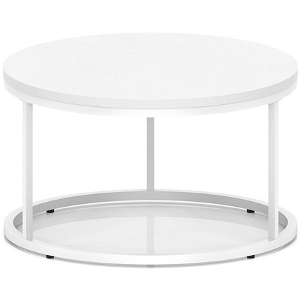 Impulse 800mm Round Coffee Table With Metal Frame White Top White Leg