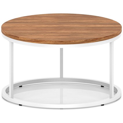 Impulse 800mm Round Coffee Table With Metal Frame Walnut Top White Leg