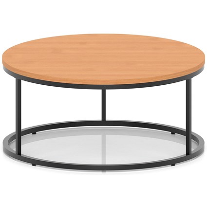 Impulse 1000mm Round Coffee Table With Metal Frame Beech Top Black Leg