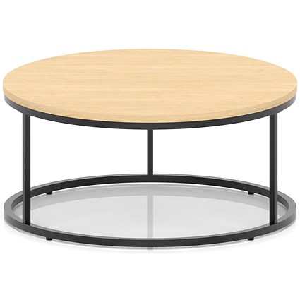 Impulse 1000mm Round Coffee Table With Metal Frame Maple Top Black Leg