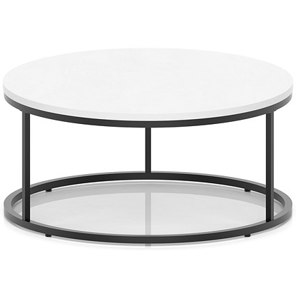 Impulse 1000mm Round Coffee Table With Metal Frame White Top Black Leg