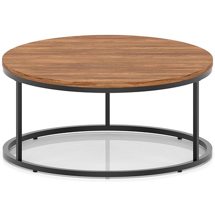 Impulse 1000mm Round Coffee Table With Metal Frame Walnut Top Black Leg