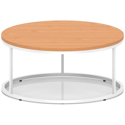 Impulse 1000mm Round Coffee Table With Metal Frame Beech Top White Leg
