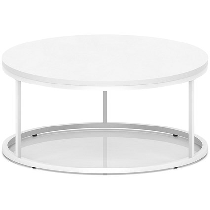 Impulse 1000mm Round Coffee Table With Metal Frame White Top White Leg