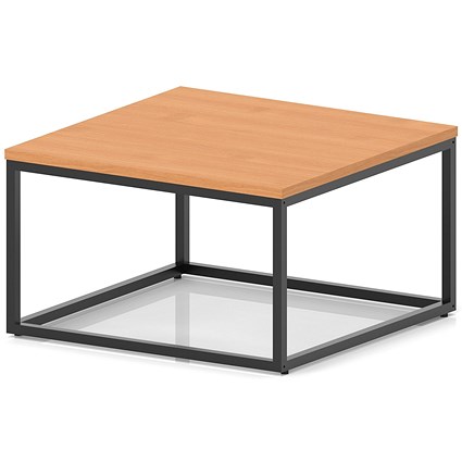 Impulse 800mm Square Coffee Table With Metal Frame Beech Top Black Leg