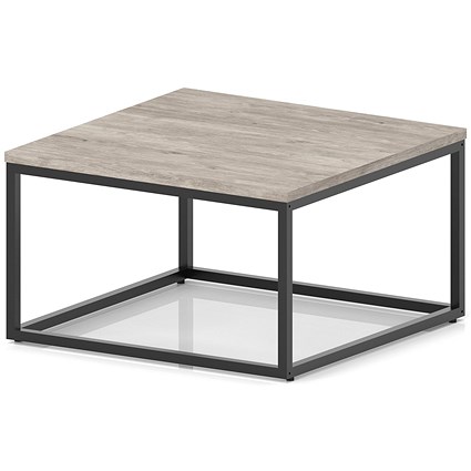 Impulse 800mm Square Coffee Table With Metal Frame Grey Oak Top Black Leg