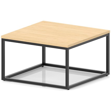 Impulse 800mm Square Coffee Table With Metal Frame Maple Top Black Leg