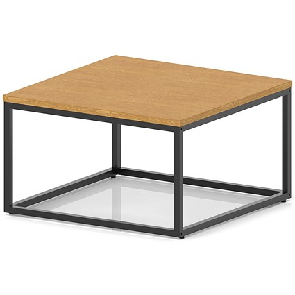 Impulse 800mm Square Coffee Table With Metal Frame Oak Top Black Leg