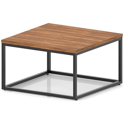 Impulse 800mm Square Coffee Table With Metal Frame Walnut Top Black Leg