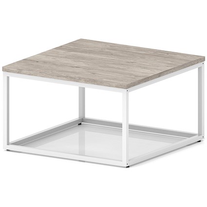 Impulse 800mm Square Coffee Table With Metal Frame Grey Oak Top White Leg