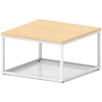 Impulse 800mm Square Coffee Table With Metal Frame Maple Top White Leg