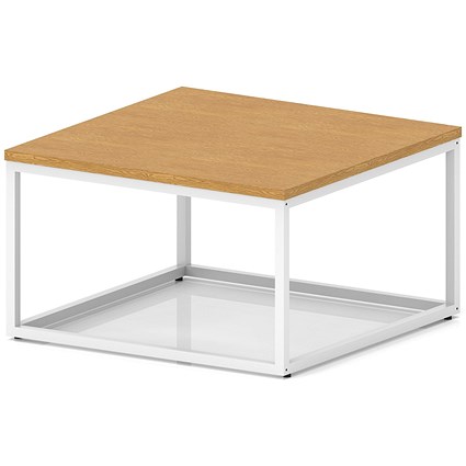 Impulse 800mm Square Coffee Table With Metal Frame Oak Top White Leg