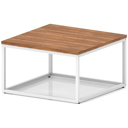 Impulse 800mm Square Coffee Table With Metal Frame Walnut Top White Leg
