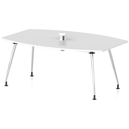 High Gloss Volta 1800mm Writable Boardroom Table With Pop-up Power Module White Top