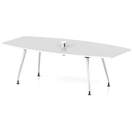 High Gloss Volta 2400mm Writable Boardroom Table With Pop-up Power Module White Top
