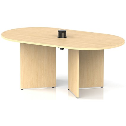 Impulse Volta 1800mm Boardroom Table With Black Pop-up Power Module Maple Top Arrowhead Leg