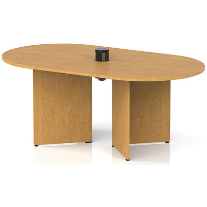 Impulse Volta 1800mm Boardroom Table With Black Pop-up Power Module Oak Top Arrowhead Leg