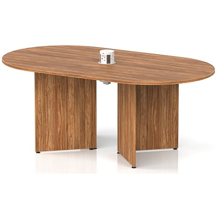 Impulse Volta 1800mm Boardroom Table With White Pop-up Power Module Walnut Top Arrowhead Leg