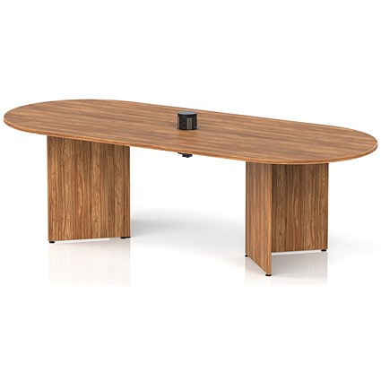 Impulse Volta 2400mm Boardroom Table With Black Pop-up Power Module Walnut Top Arrowhead Leg