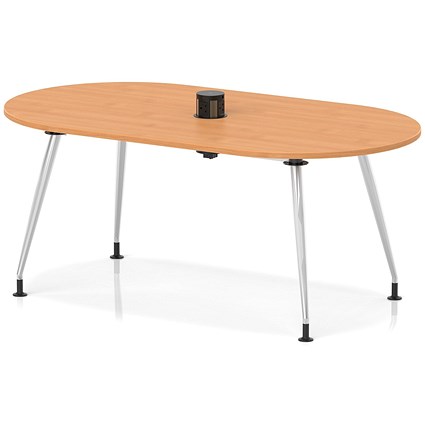 Impulse Volta 1800mm Boardroom Table With Pop-up Power Module With Silver Leg Frame Beech Top