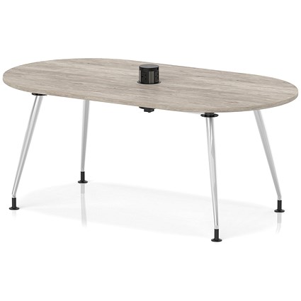 Impulse Volta 1800mm Boardroom Table With Pop-up Power Module With Silver Leg Frame Grey Oak Top