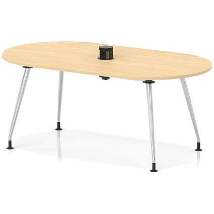 Impulse Volta 1800mm Boardroom Table With Pop-up Power Module With Silver Leg Frame Maple Top