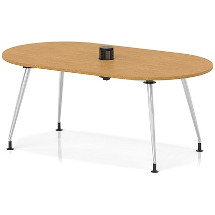 Impulse Volta 1800mm Boardroom Table With Pop-up Power Module With Silver Leg Frame Oak Top
