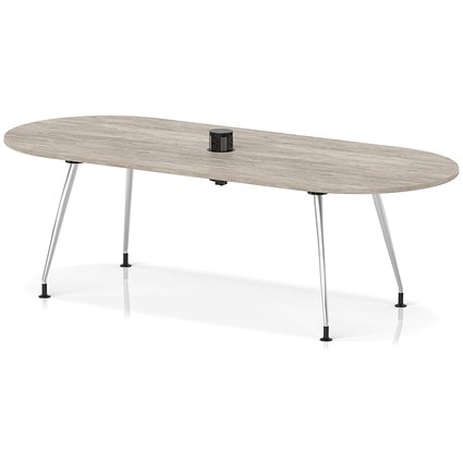 Impulse Volta 2400mm Boardroom Table With Pop-up Power Module With Silver Leg Frame Grey Oak Top