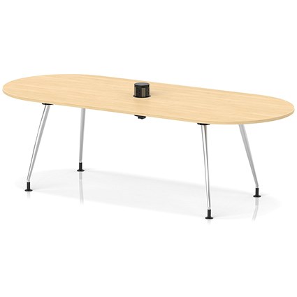 Impulse Volta 2400mm Boardroom Table With Pop-up Power Module With Silver Leg Frame Maple Top