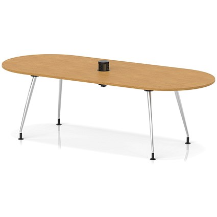 Impulse Volta 2400mm Boardroom Table With Pop-up Power Module With Silver Leg Frame Oak Top