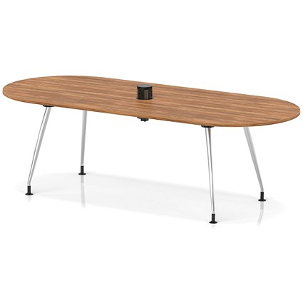 Impulse Volta 2400mm Boardroom Table With Pop-up Power Module With Silver Leg Frame Walnut Top