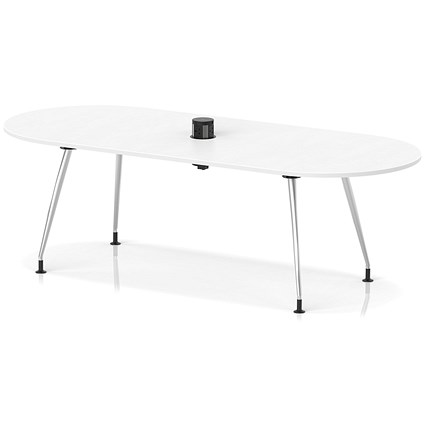 Impulse Volta 2400mm Boardroom Table With Pop-up Power Module With Silver Leg Frame White Top