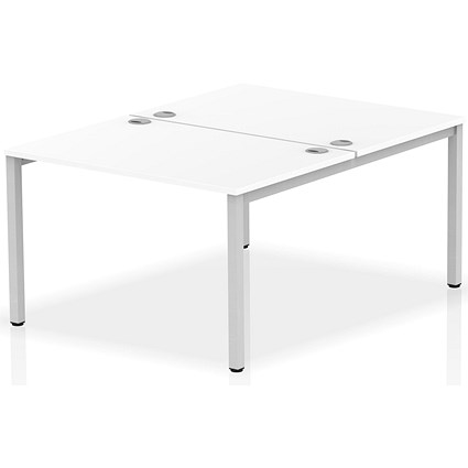 Impulse Bench B2B 2 Person 1200 Silver Frame Office Bench Desk White