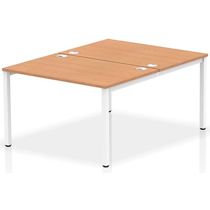 Impulse 2 Person Bench Desk, Back to Back, 2 x 1200mm (800mm Deep), White Frame, Oak