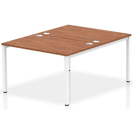 Impulse 2 Person Bench Desk, Back to Back, 2 x 1200mm (800mm Deep), White Frame, Walnut