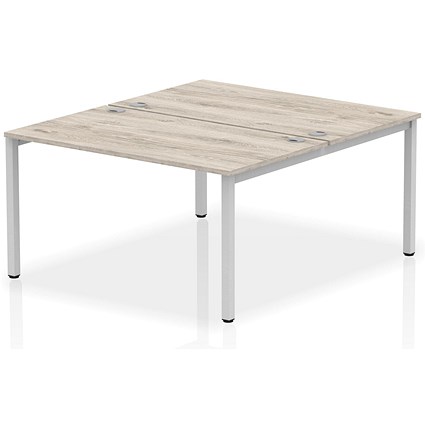 Impulse Bench B2B 2 Person 1400 Silver Frame Office Bench Desk Grey Oak Impulse Bench B2B 2 Person 1400 Silver Frame Office Bench Desk Grey Oak
