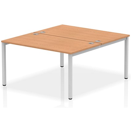 Impulse Bench B2B 2 Person 1400 Silver Frame Office Bench Desk Oak