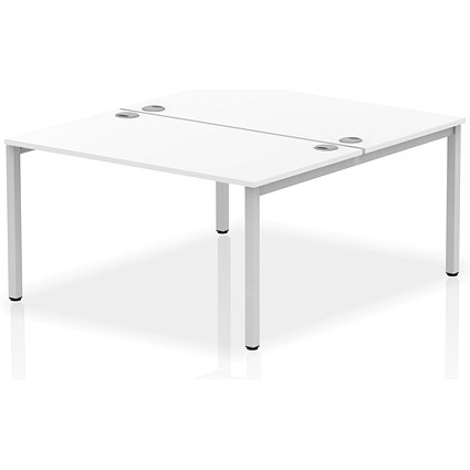 Impulse Bench B2B 2 Person 1400 Silver Frame Office Bench Desk White