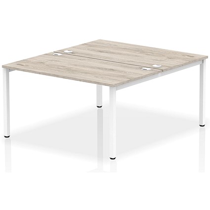 Impulse Bench B2B 2 Person 1400 White Frame Office Bench Desk Grey Oak