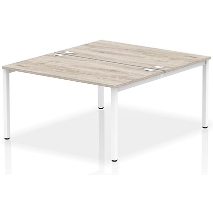 Impulse 2 Person Bench Desk, Back to Back, 2 x 1400mm (800mm Deep), White Frame, Grey Oak