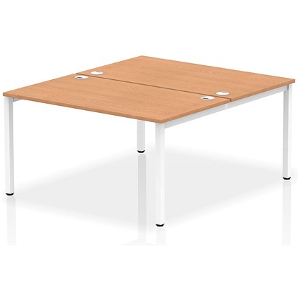 Impulse 2 Person Bench Desk, Back to Back, 2 x 1400mm (800mm Deep), White Frame, Oak