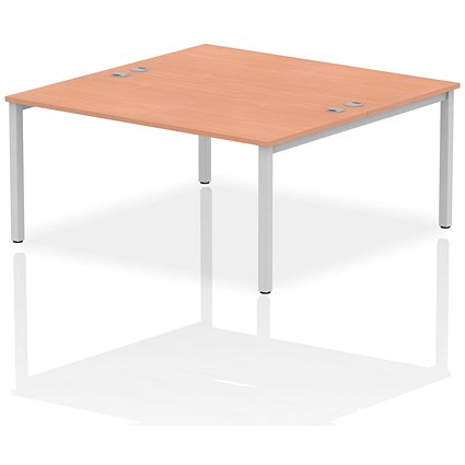 Impulse 2 Person Bench Desk, Back to Back, 2 x 1600mm (800mm Deep), Silver Frame, Beech